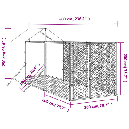 Canil de exterior com teto 2x6x2,5 m aço galvanizado prateado