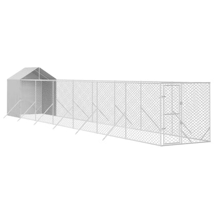 Canil de exterior com teto 2x14x2,5 m aço galvanizado prateado