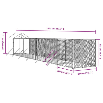 Canil de exterior com teto 2x14x2,5 m aço galvanizado prateado