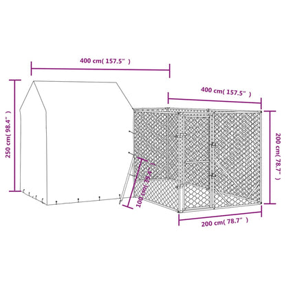 Canil de exterior com teto 4x4x2,5 m aço galvanizado prateado