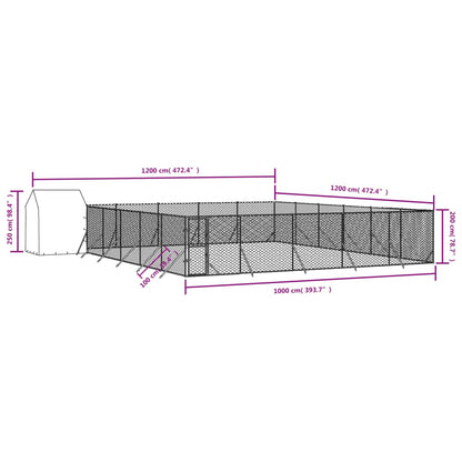 Canil de exterior com teto 12x12x2,5 m aço galvanizado prateado