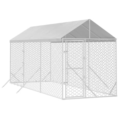 Canil de exterior com teto 2x6x2,5 m aço galvanizado prateado