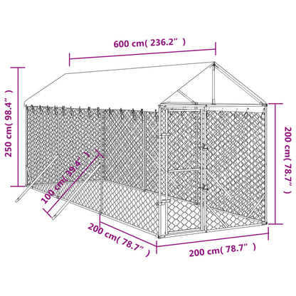 Canil de exterior com teto 2x6x2,5 m aço galvanizado prateado