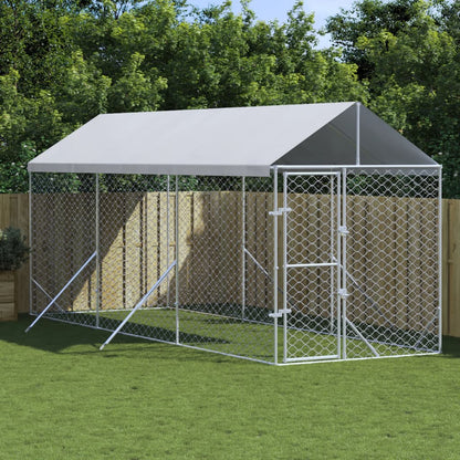 Canil de exterior com teto 2x6x2,5 m aço galvanizado prateado