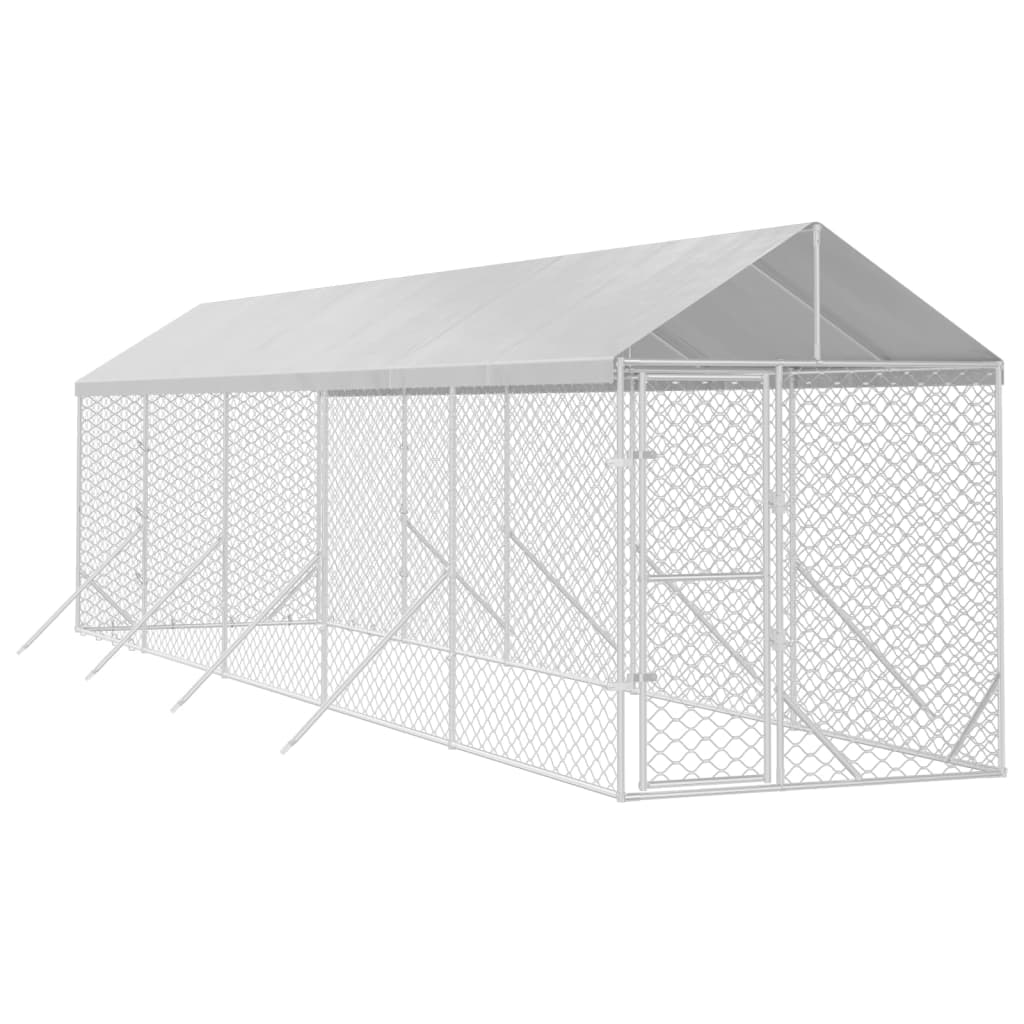 Canil de exterior com teto 2x10x2,5 m aço galvanizado prateado