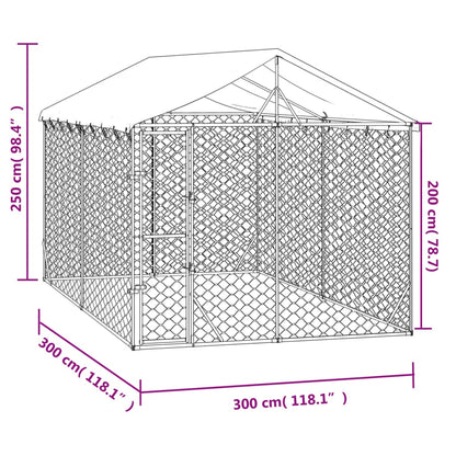 Canil de exterior com teto 3x3x2,5 m aço galvanizado prateado