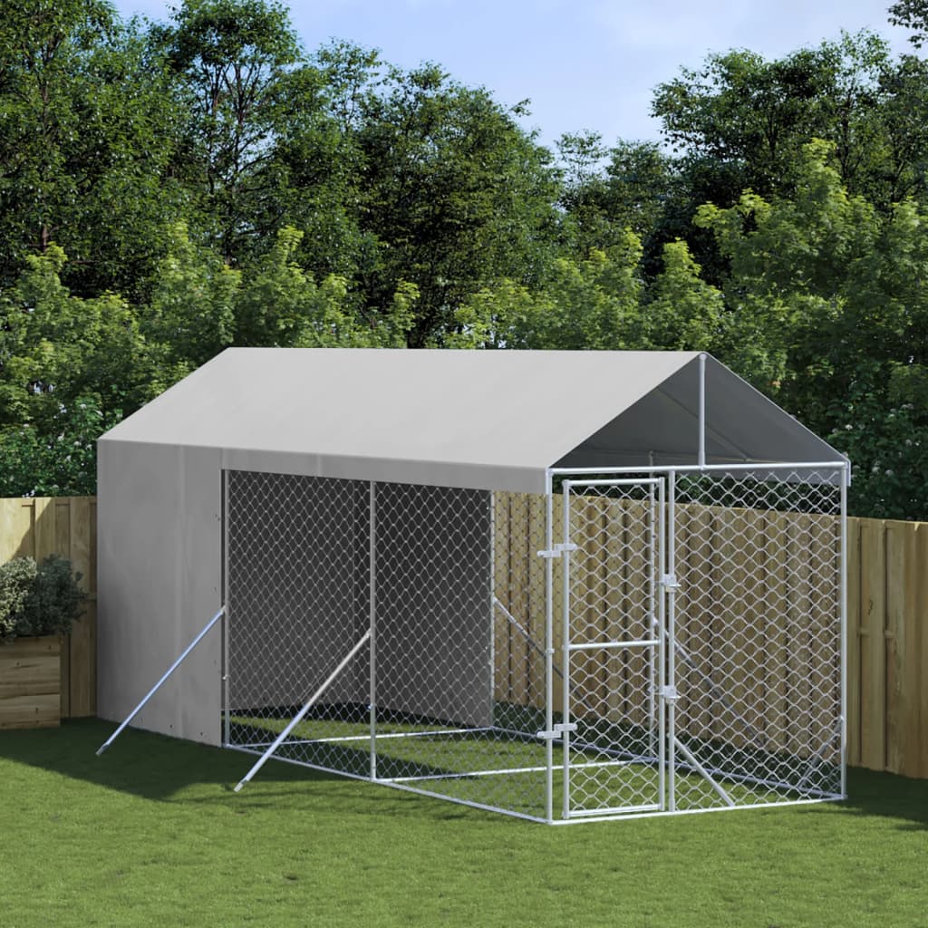 Canil de exterior com teto 2x6x2,5 m aço galvanizado prateado