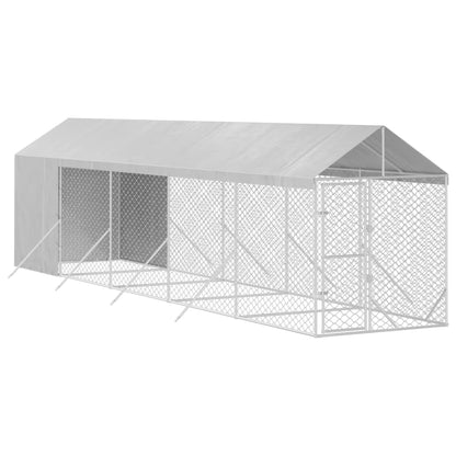 Canil de exterior com teto 2x10x2,5 m aço galvanizado prateado