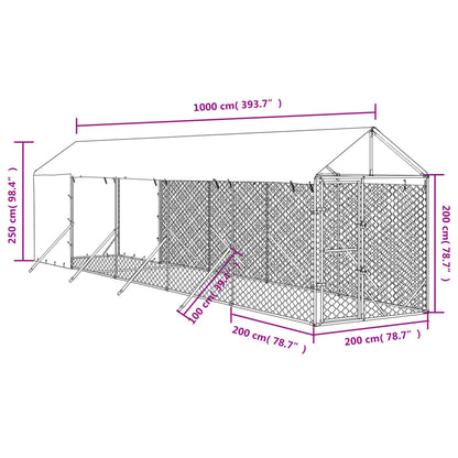 Canil de exterior com teto 2x10x2,5 m aço galvanizado prateado