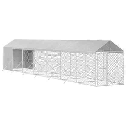 Canil de exterior com teto 2x14x2,5 m aço galvanizado prateado