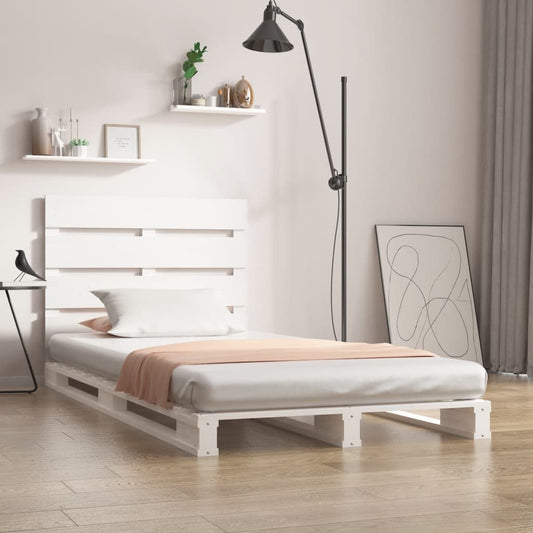 Estrutura de cama de solteiro 90x190 cm pinho maciço branco