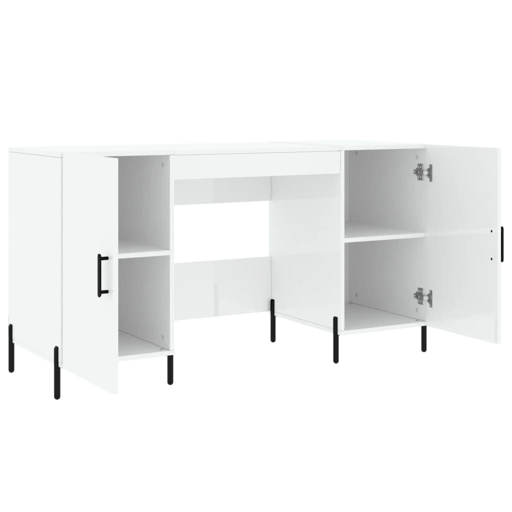 Secretária Root com 2 Portas de 140 cm - Branco Brilhante - Design Nórdico