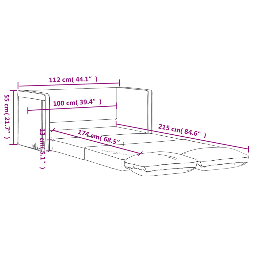 Sofá-cama sem pés 112x174x55 cm tecido preto