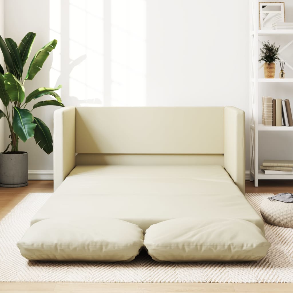 Sofá-cama sem pés 112x174x55 cm couro artificial cor creme