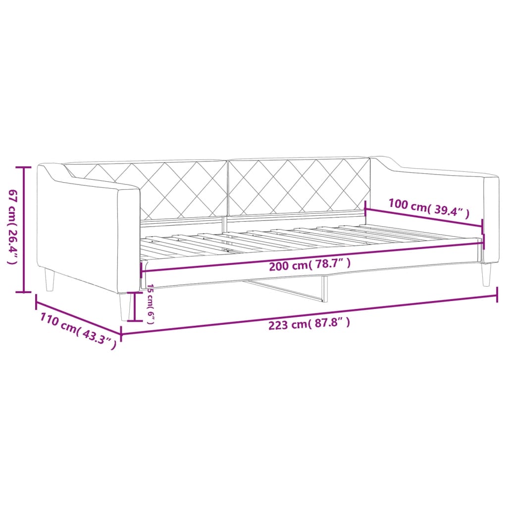 Sofá-cama 100x200 cm tecido cinzento-claro