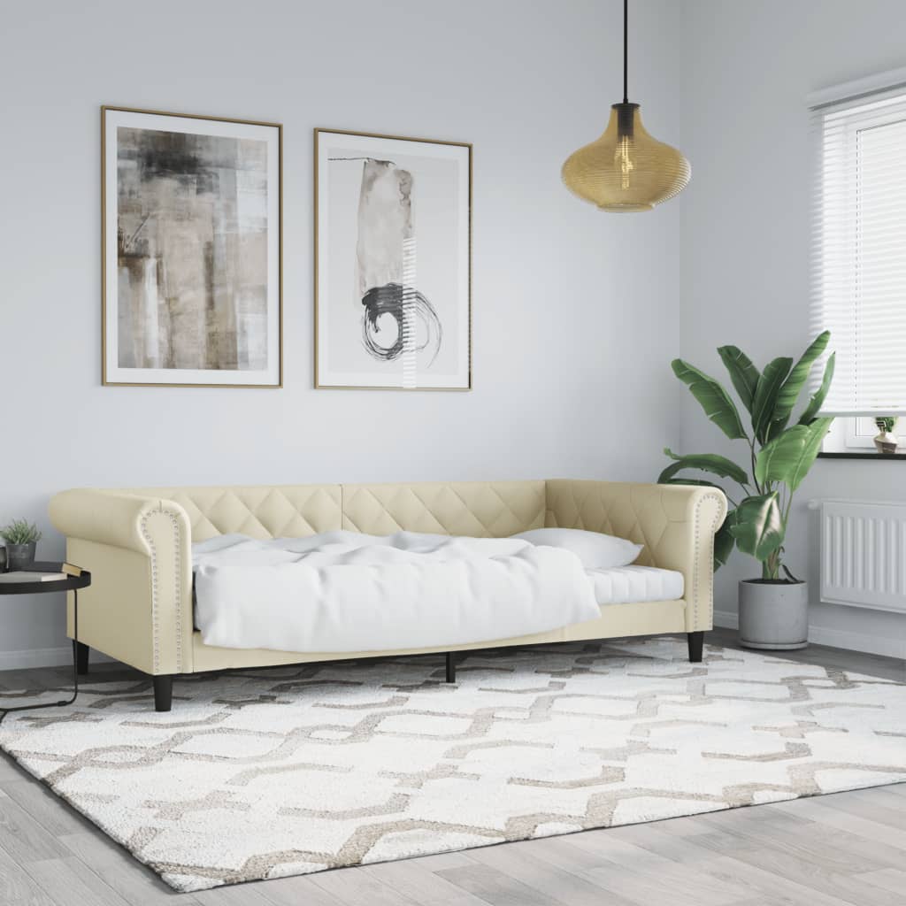 Sofá-cama 90x200 cm couro artificial cor creme