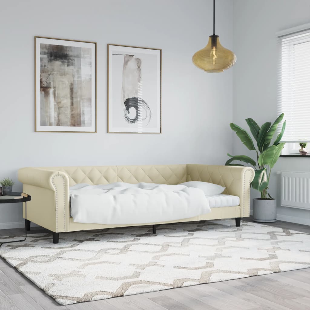 Sofá-cama 100x200 cm couro artificial cor creme