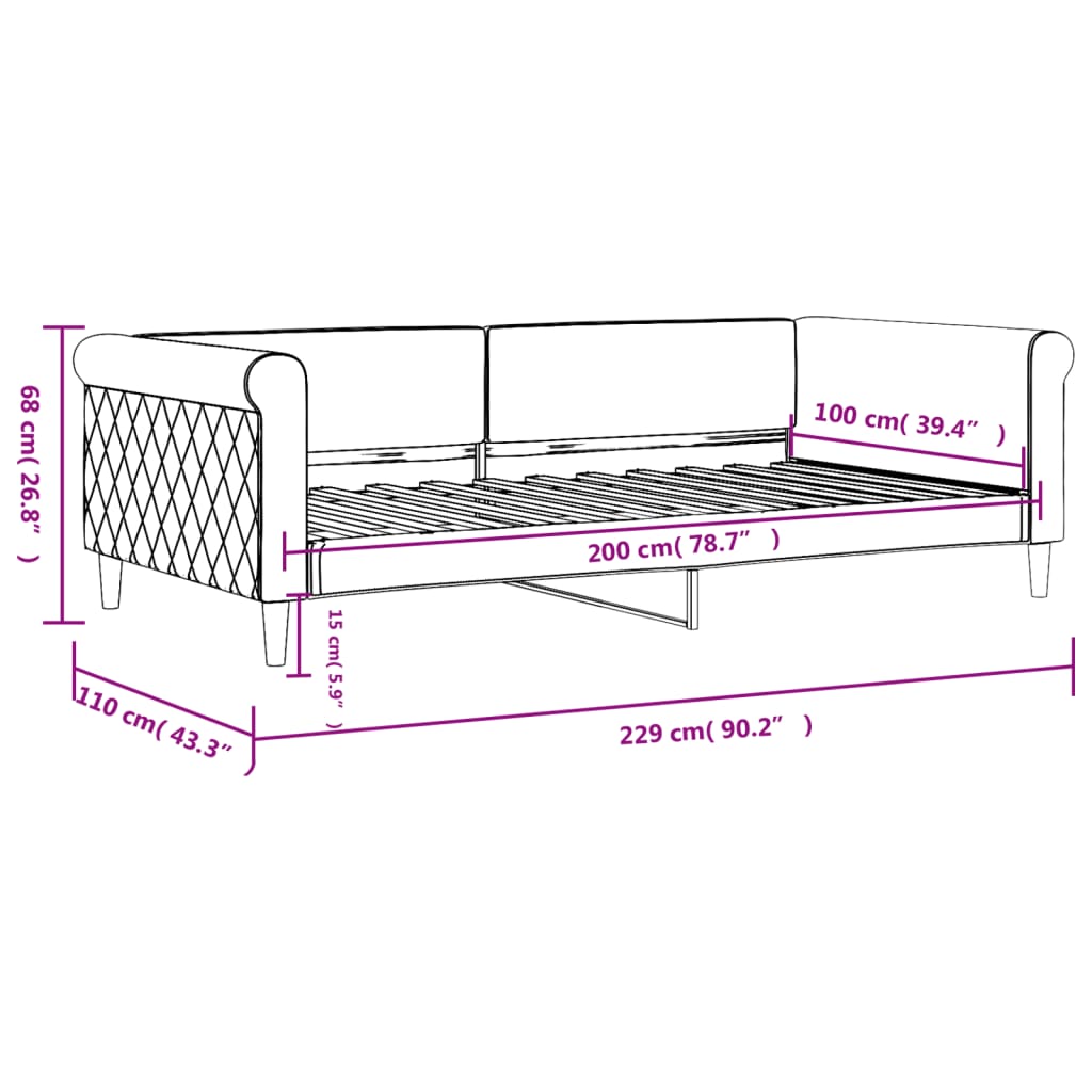 Sofá-cama 100x200 cm veludo rosa