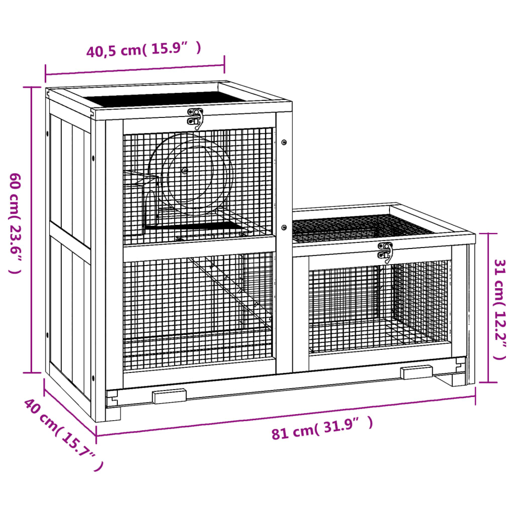 Gaiola para hamster 81x40x60 cm madeira de abeto maciça