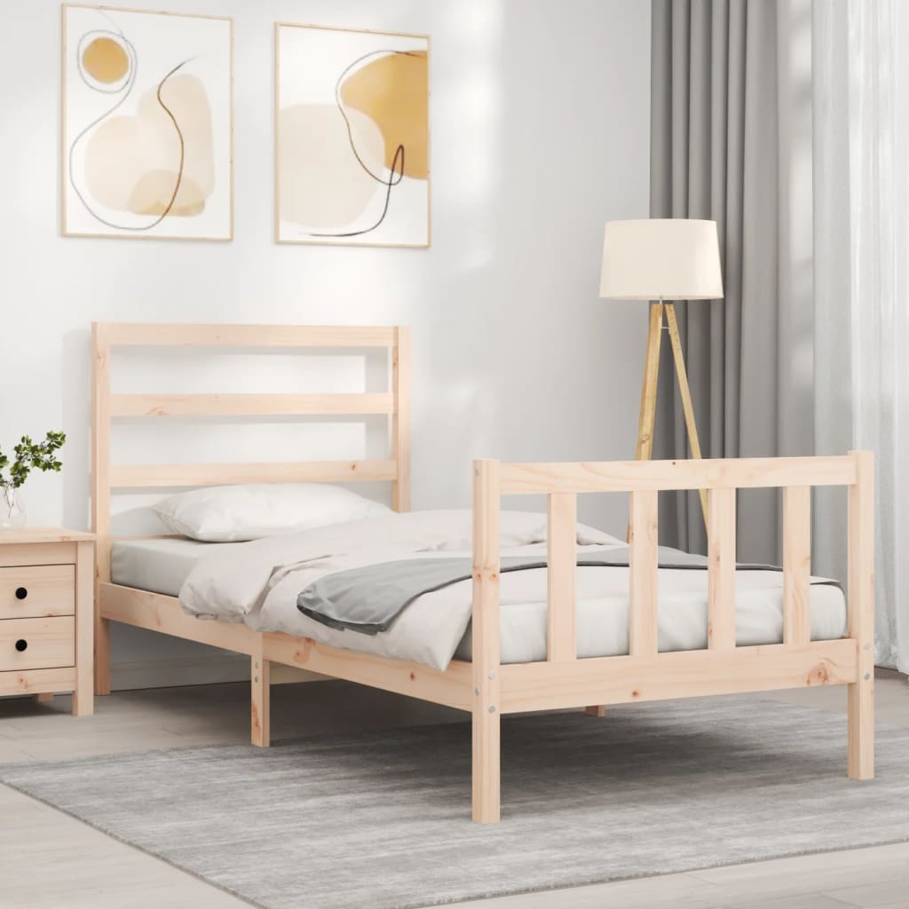 Estrutura de cama com cabeceira 90x190 cm madeira maciça