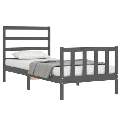 Estrutura de cama com cabeceira 90x190 cm madeira maciça cinza