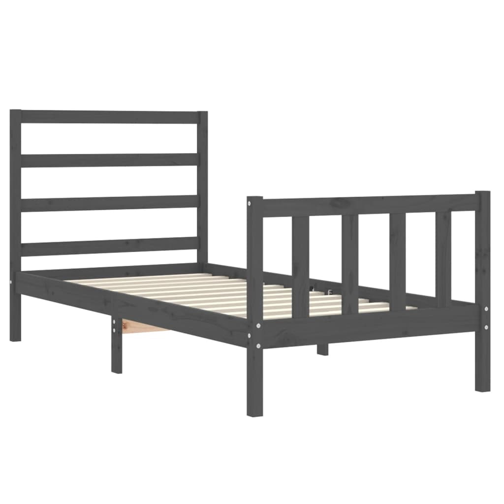 Estrutura de cama com cabeceira 90x190 cm madeira maciça cinza