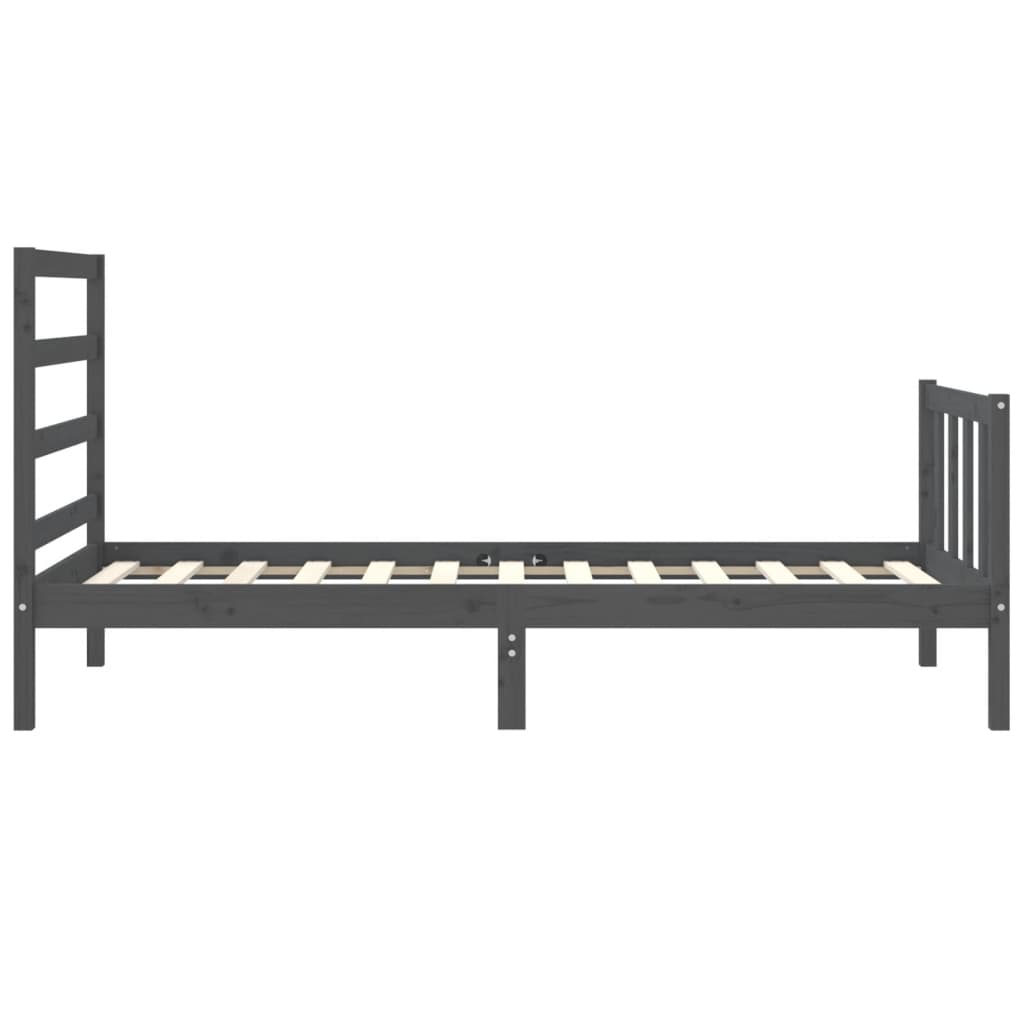 Estrutura de cama com cabeceira 90x190 cm madeira maciça cinza