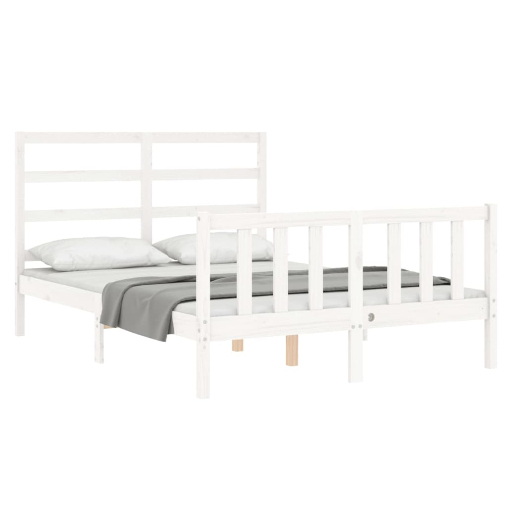 Estrutura de cama com cabeceira 140x190cm madeira maciça branco