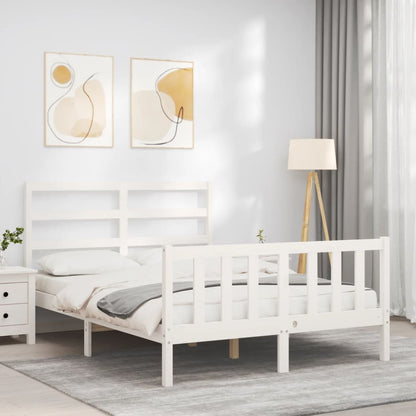 Estrutura de cama com cabeceira 140x190cm madeira maciça branco