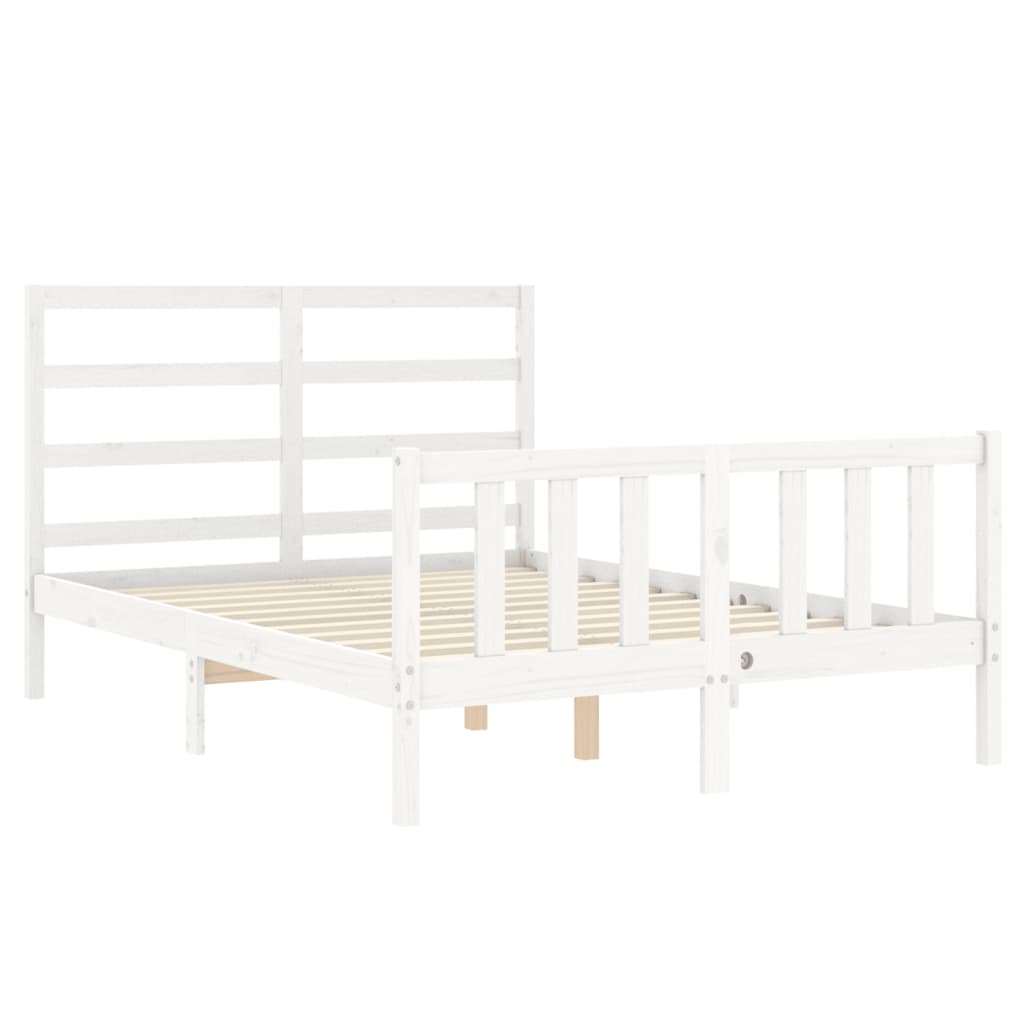 Estrutura de cama com cabeceira 140x190cm madeira maciça branco