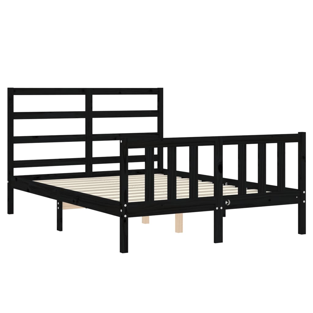 Estrutura de cama com cabeceira 140x190 cm madeira maciça preto