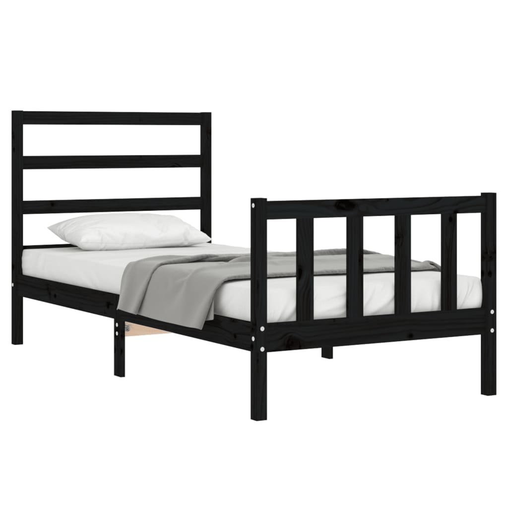 Estrutura de cama com cabeceira 90x200 cm madeira maciça preto