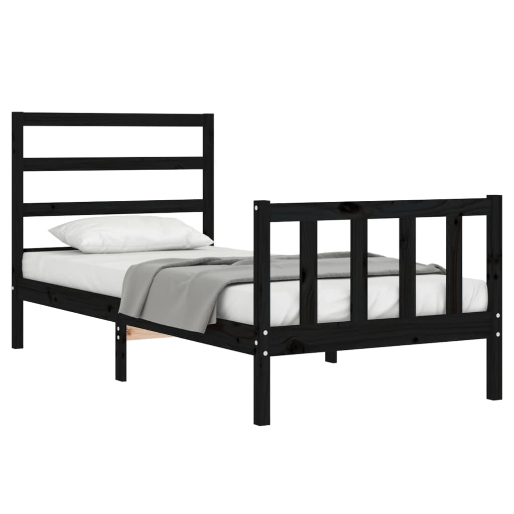 Estrutura de cama com cabeceira 100x200 cm madeira maciça preto