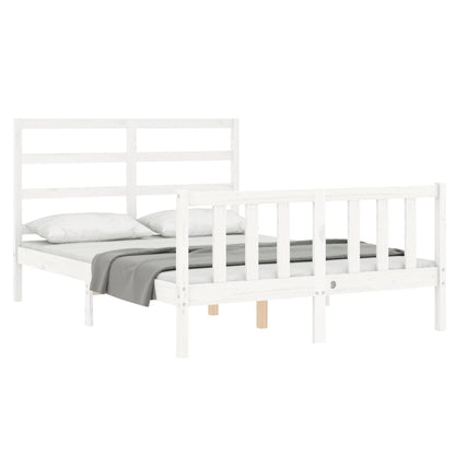 Estrutura de cama com cabeceira 140x200cm madeira maciça branco