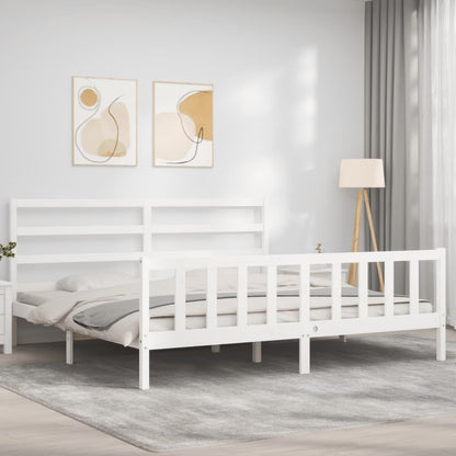 Estrutura de cama com cabeceira 180x200cm madeira maciça branco