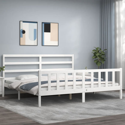 Estrutura de cama com cabeceira 180x200cm madeira maciça branco