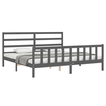 Estrutura de cama com cabeceira 180x200 cm madeira maciça cinza