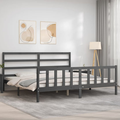 Estrutura de cama com cabeceira 180x200 cm madeira maciça cinza