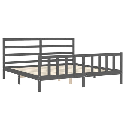 Estrutura de cama com cabeceira 180x200 cm madeira maciça cinza