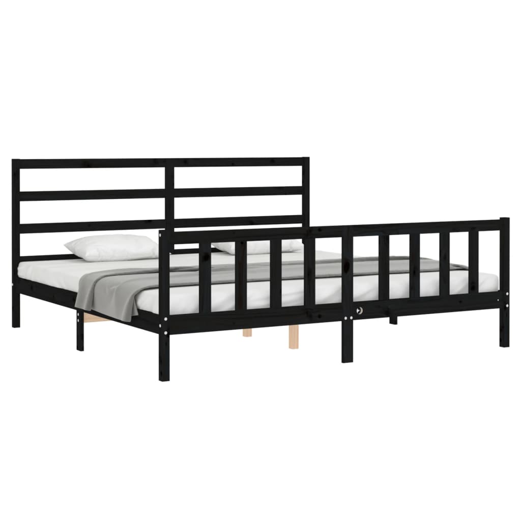 Estrutura de cama com cabeceira 180x200 cm madeira maciça preto