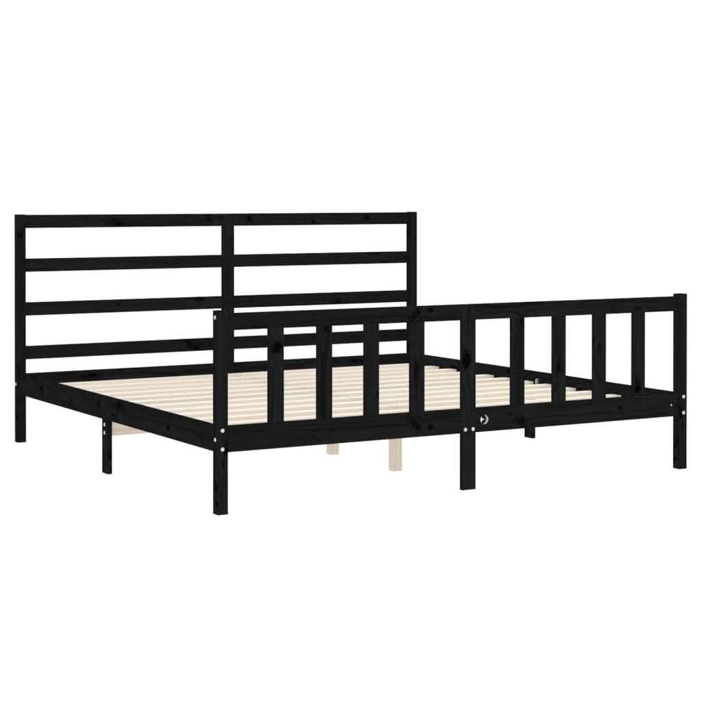 Estrutura de cama com cabeceira 180x200 cm madeira maciça preto