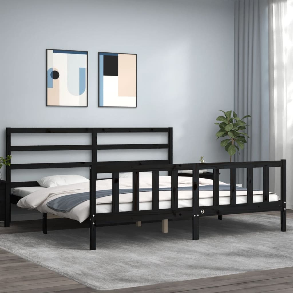 Estrutura de cama com cabeceira 180x200 cm madeira maciça preto