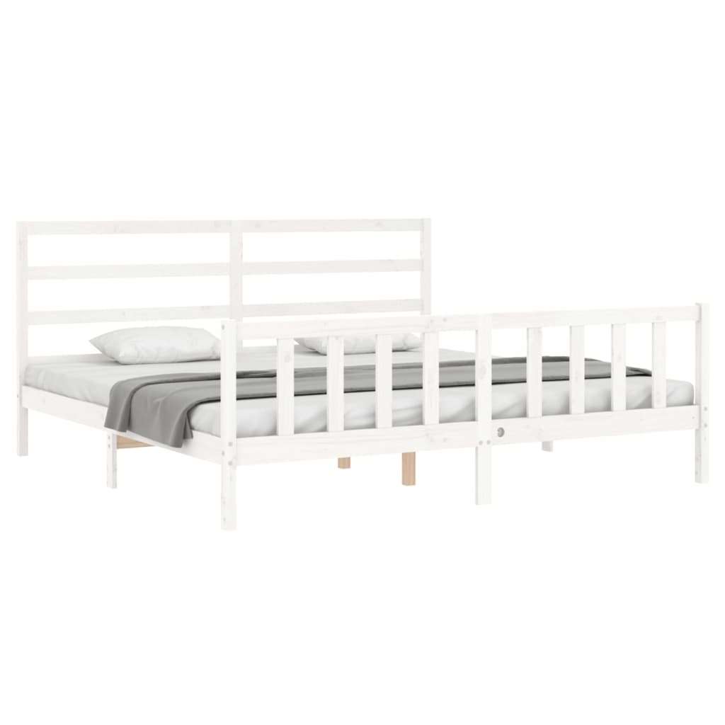 Estrutura de cama com cabeceira 200x200cm madeira maciça branco