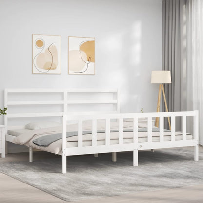 Estrutura de cama com cabeceira 200x200cm madeira maciça branco