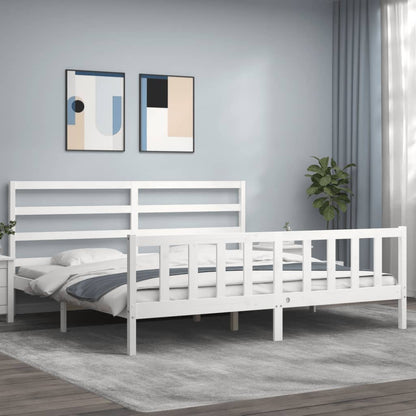 Estrutura de cama com cabeceira 200x200cm madeira maciça branco