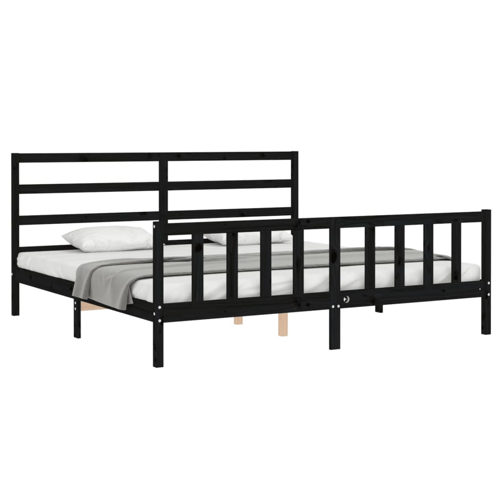 Estrutura de cama com cabeceira 200x200 cm madeira maciça preto