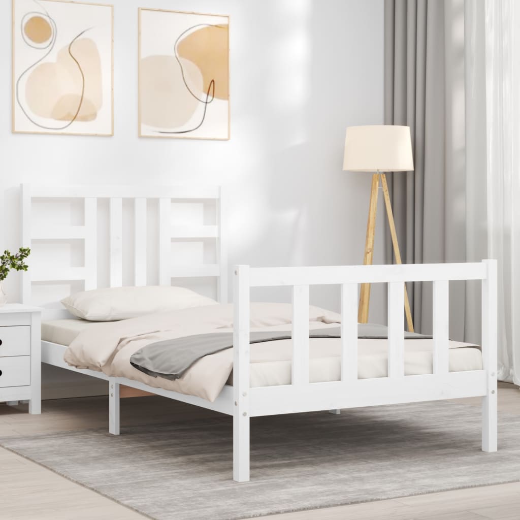 Estrutura de cama com cabeceira 90x190 cm madeira maciça branco