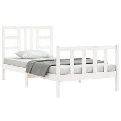 Estrutura de cama com cabeceira 90x190 cm madeira maciça branco