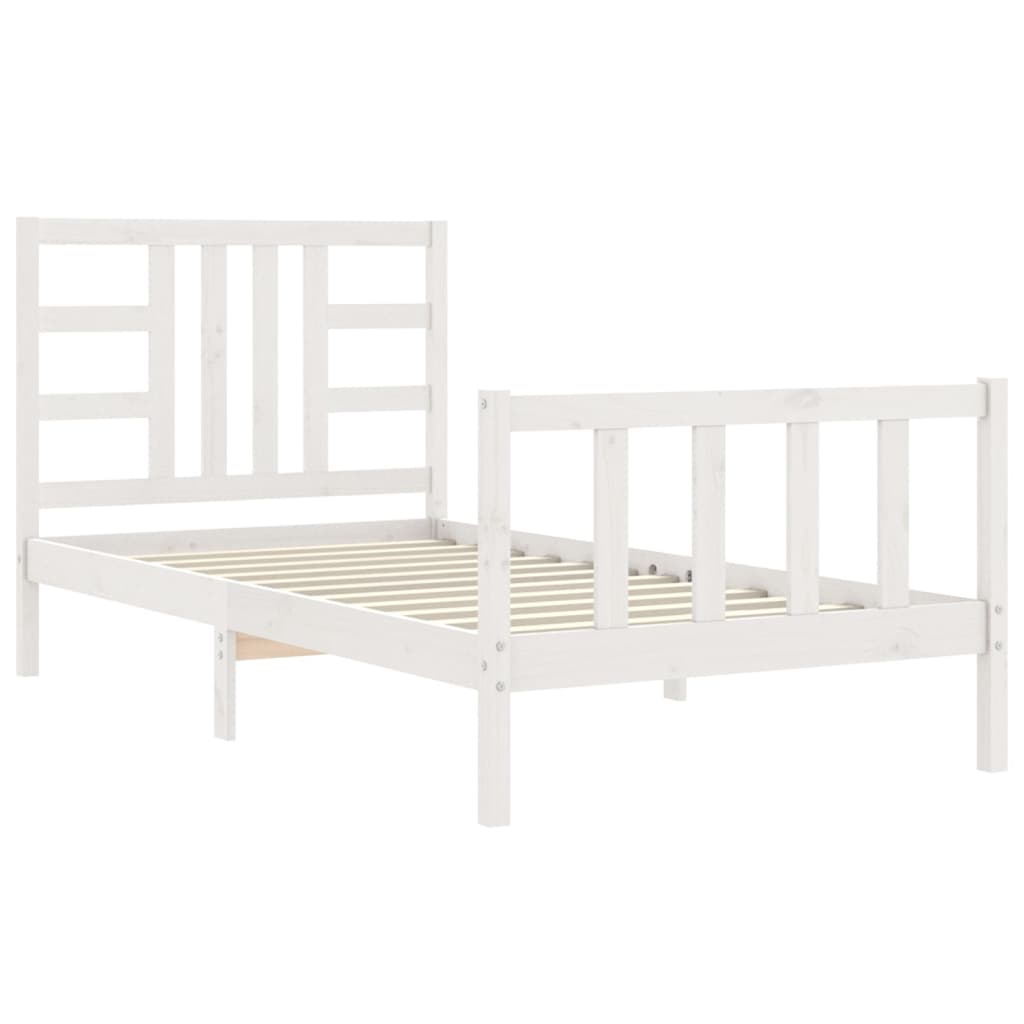 Estrutura de cama com cabeceira 90x190 cm madeira maciça branco