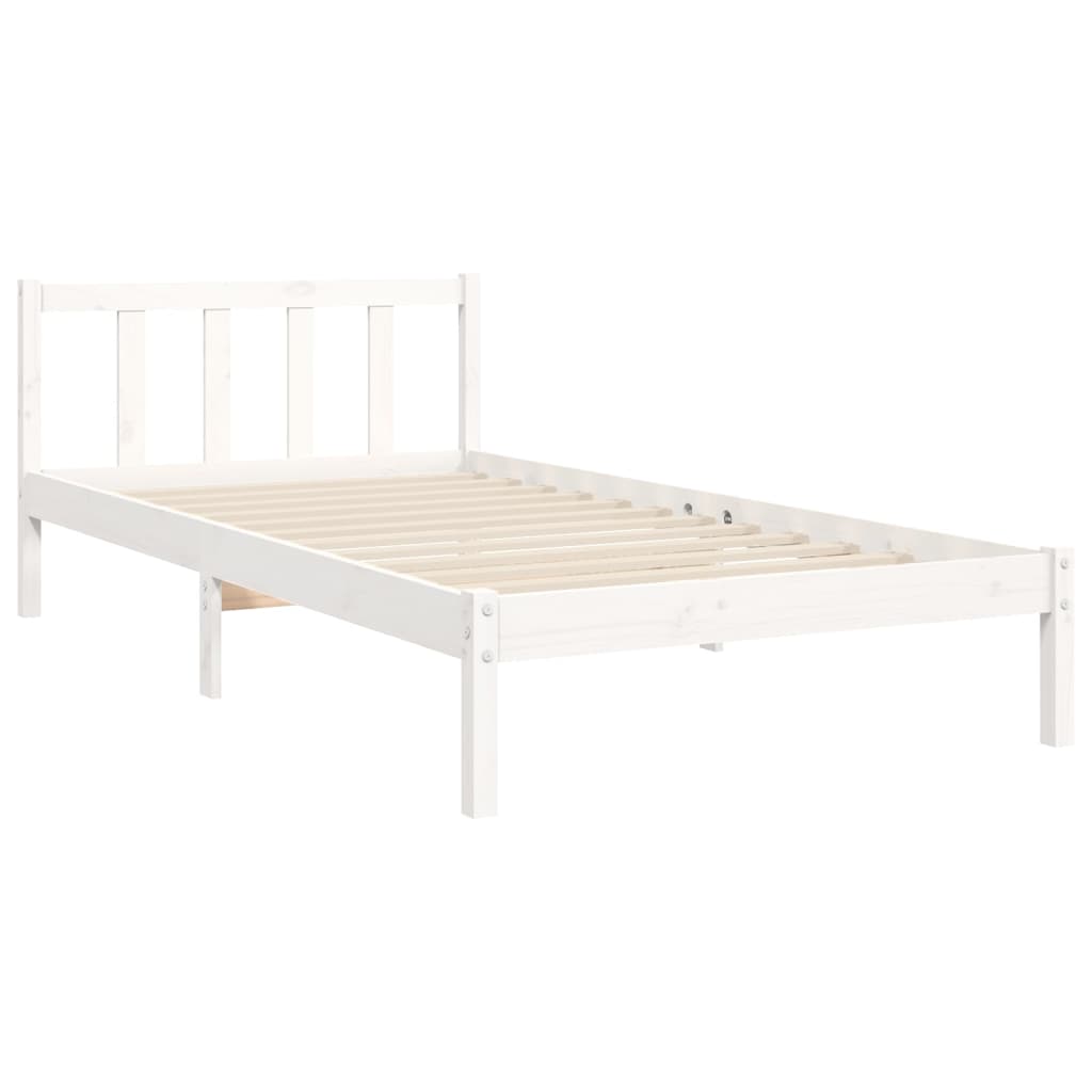 Estrutura de cama com cabeceira 90x190 cm madeira maciça branco